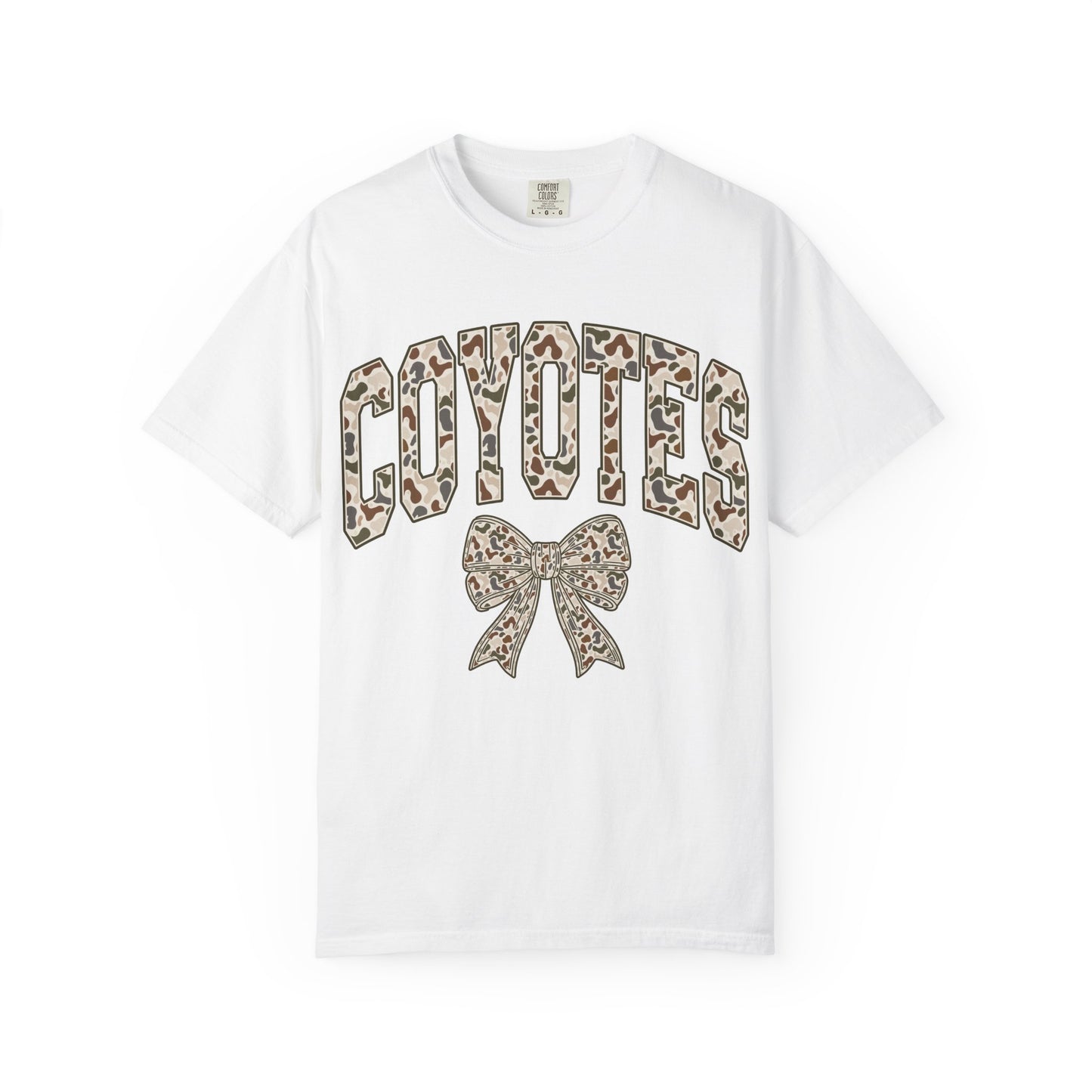 Coyotes Camo Print T-Shirt with Bow — Cute Animal Print Team Tee