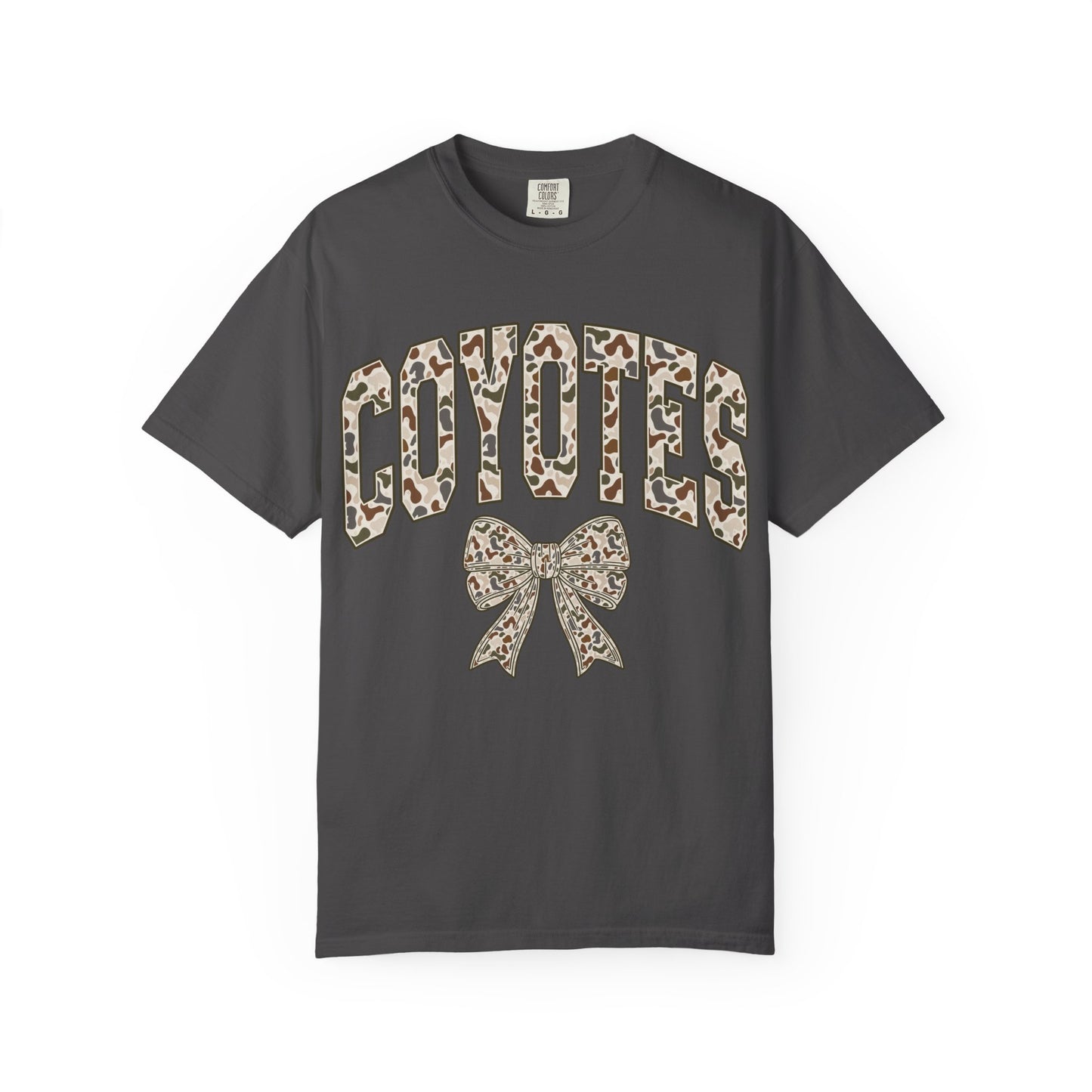 Coyotes Camo Print T-Shirt with Bow — Cute Animal Print Team Tee