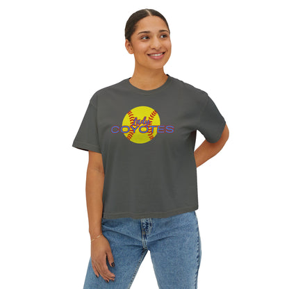 Ladies Coyotes Softball Boxy Tee — Women's Cropped Baseball Shirt