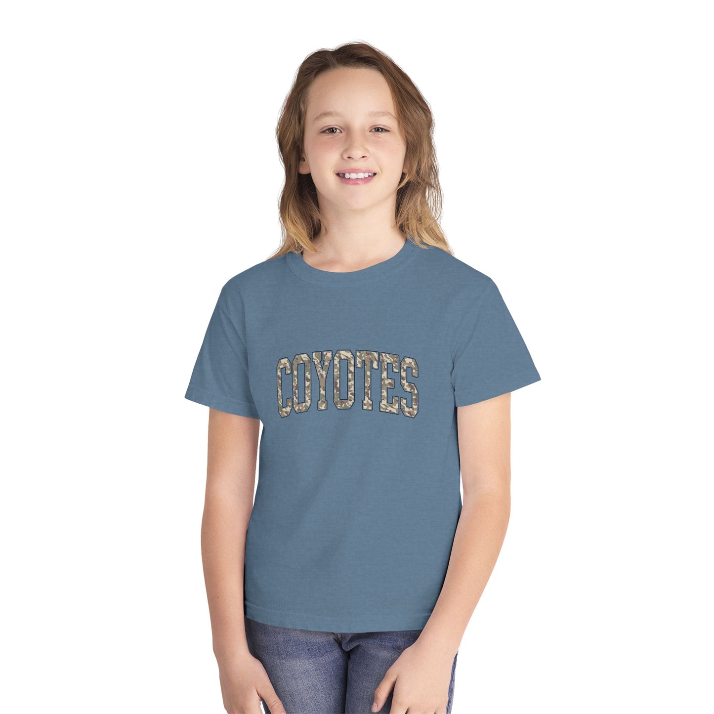 Coyotes Youth Tee — Camo Text Kids Shirt