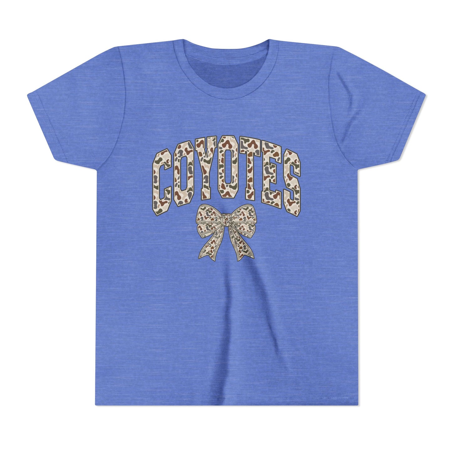 Youth Coyotes CAMO Print Tee with Bow — Girls' School Spirit Shirt