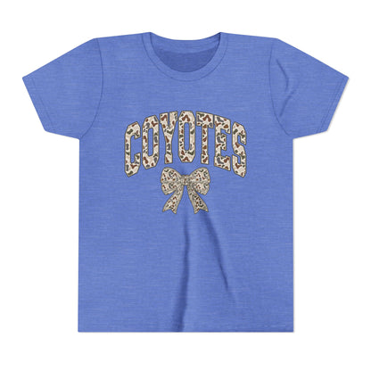 Youth Coyotes CAMO Print Tee with Bow — Girls' School Spirit Shirt