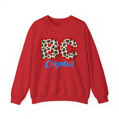 Crewneck Sweatshirt — BC Coyotes Leopard Print Team Logo