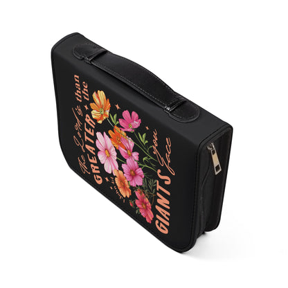 Bible Cover - "The Lord is Greater than the Giants You Face" Floral Zippered Bible Case