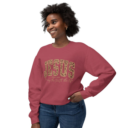 Jesus Leopard Print Crewneck Sweatshirt – Faith-Inspired Graphic Pullover