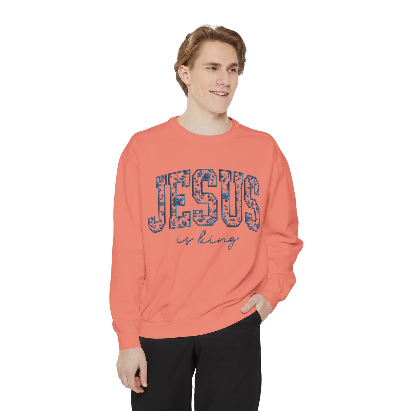 Jesus Is King Floral-Print Sweatshirt — Christian Faith Crewneck