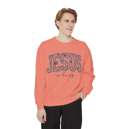 Jesus Is King Floral-Print Sweatshirt — Christian Faith Crewneck