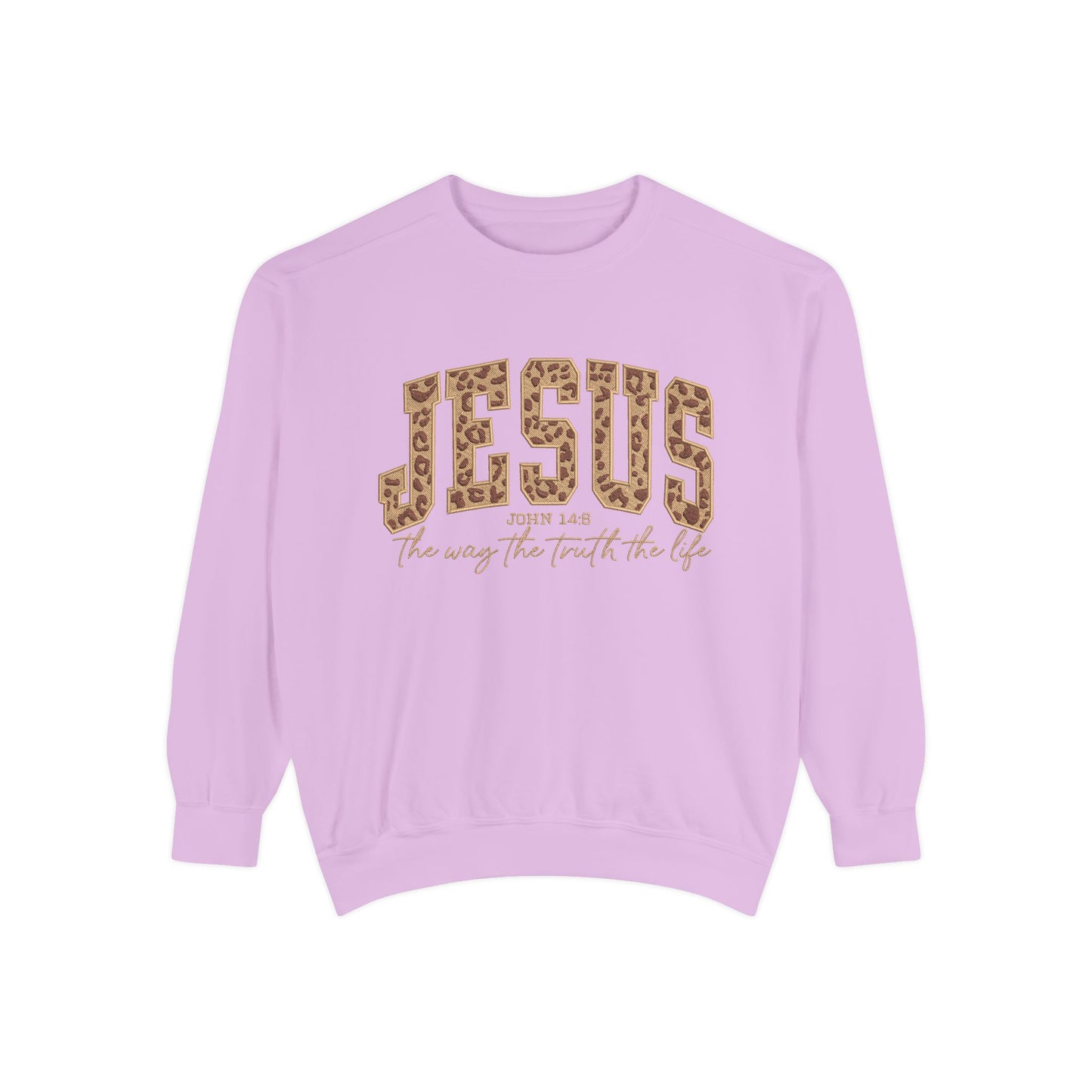 Jesus Leopard Print Sweatshirt — "Jesus: The Way, The Truth, The Life" Christian Crewneck