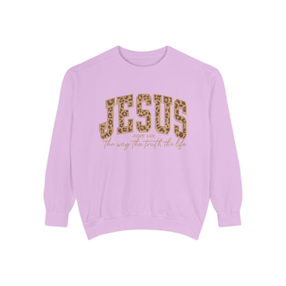 Jesus Leopard Print Sweatshirt — "Jesus: The Way, The Truth, The Life" Christian Crewneck
