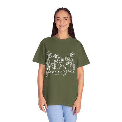 Grow in Grace T-Shirt — Floral 2 Peter 3:18 Christian Tee