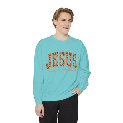 Jesus Leopard Print Sweatshirt — "Jesus: The Way, The Truth, The Life" Christian Crewneck