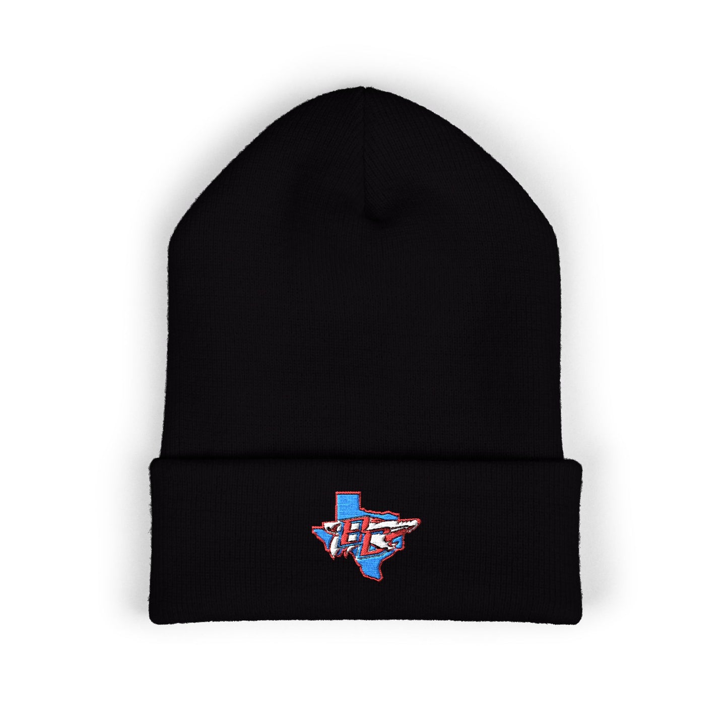 Texas Flag Outline Embroidered Beanie — Classic Cuffed Knit Hat