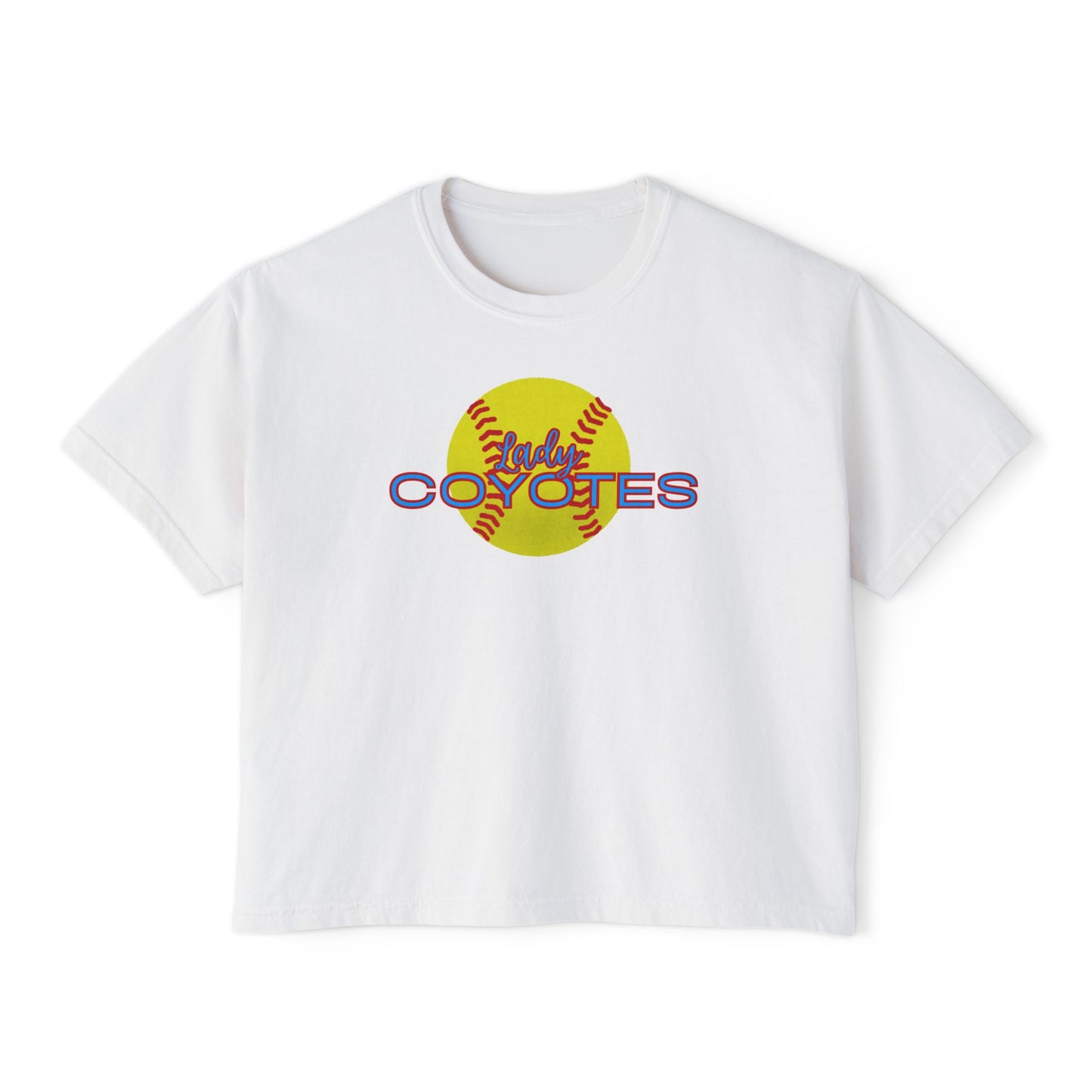 Ladies Coyotes Softball Boxy Tee — Women's Cropped Baseball Shirt