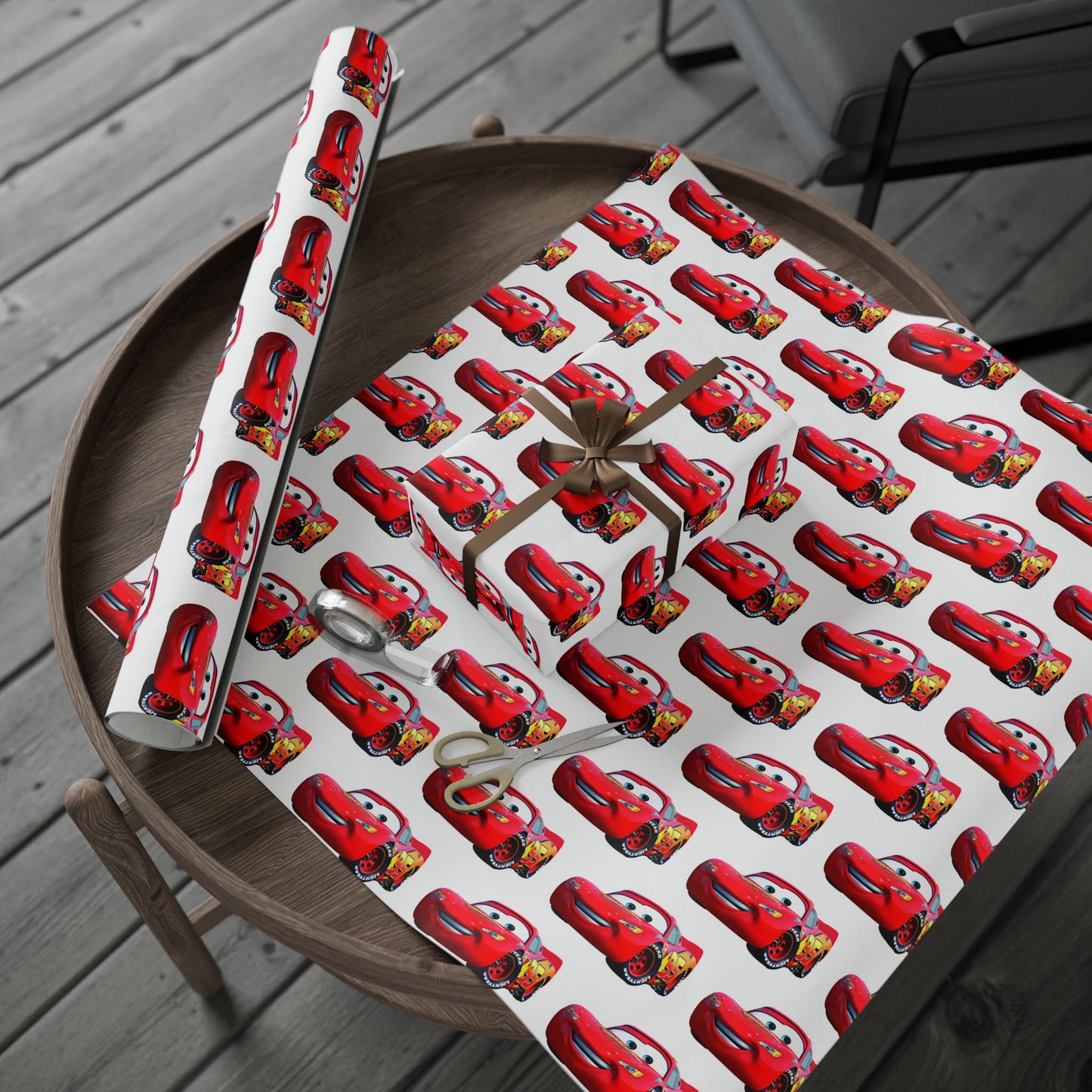 Kids Lightning Car Wrapping Paper – Red Race Car Gift Wrap for Boys’ Birthdays & Parties