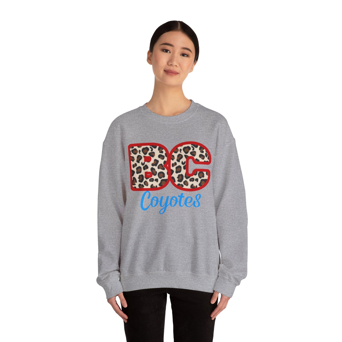 Crewneck Sweatshirt — BC Coyotes Leopard Print Team Logo
