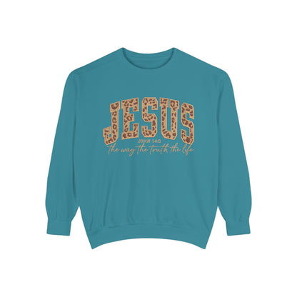 Jesus Leopard Print Sweatshirt — "Jesus: The Way, The Truth, The Life" Christian Crewneck