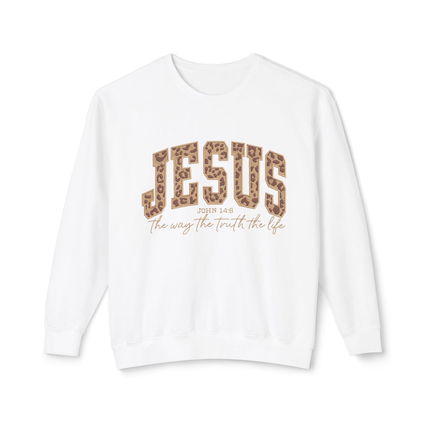 Jesus Leopard Print Crewneck Sweatshirt – Faith-Inspired Graphic Pullover