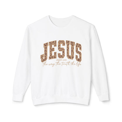 Jesus Leopard Print Crewneck Sweatshirt – Faith-Inspired Graphic Pullover
