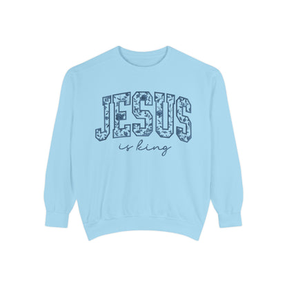 Jesus Is King Floral-Print Sweatshirt — Christian Faith Crewneck