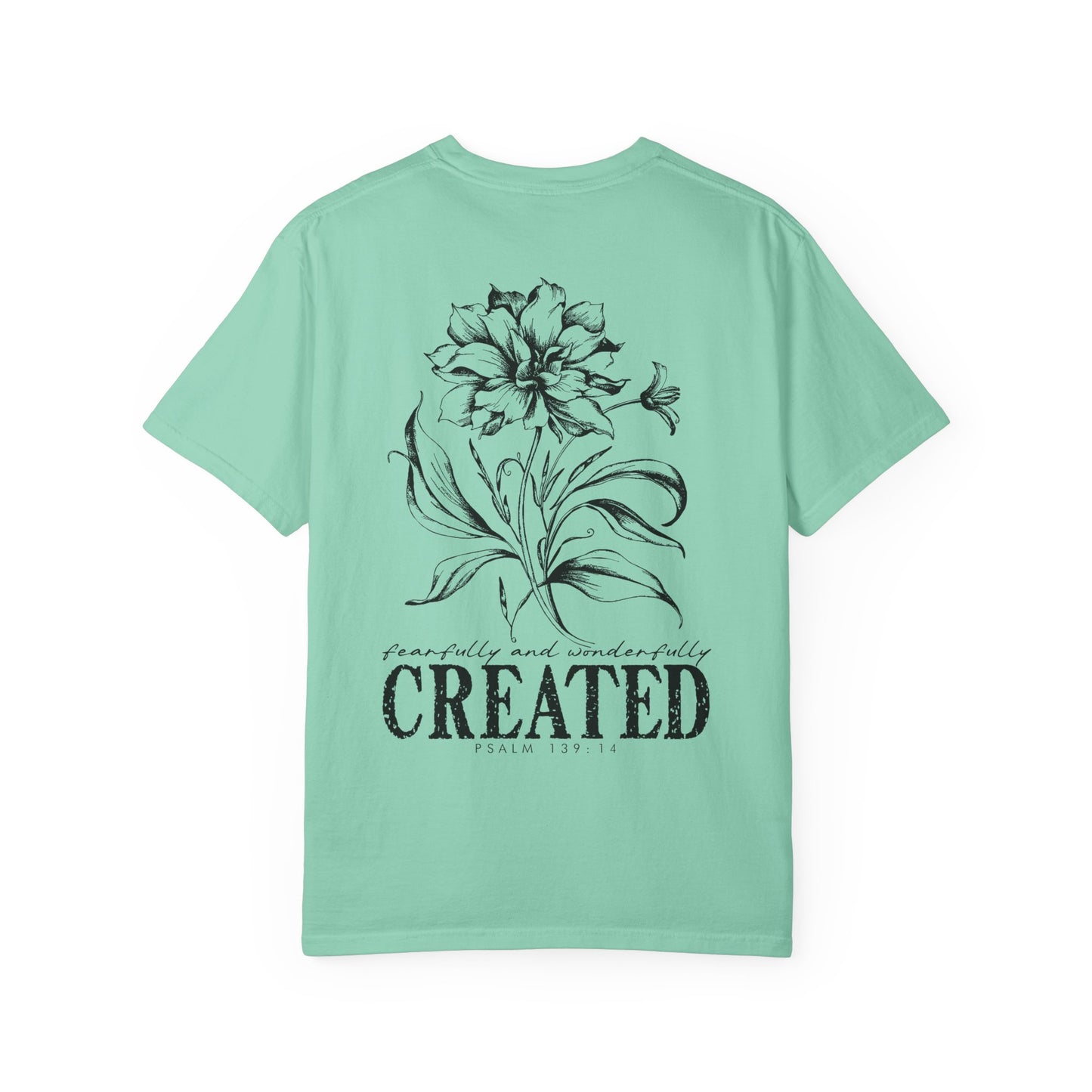 T-Shirt — "Fearfully and Wonderfully Created" Floral Back Print