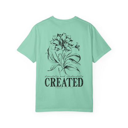 T-Shirt — "Fearfully and Wonderfully Created" Floral Back Print