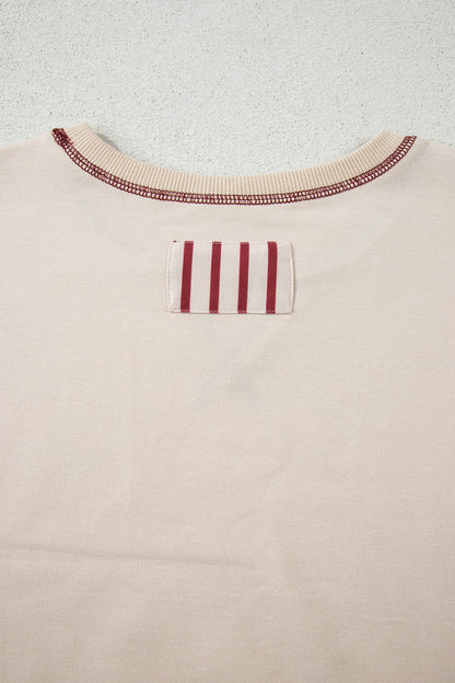 Red Stripe Sleeve Patchwork Casual Knit Top