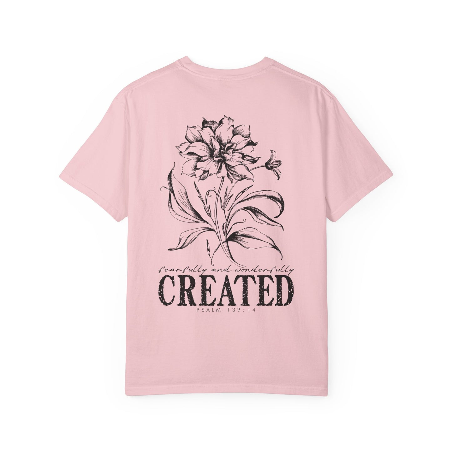 T-Shirt — "Fearfully and Wonderfully Created" Floral Back Print