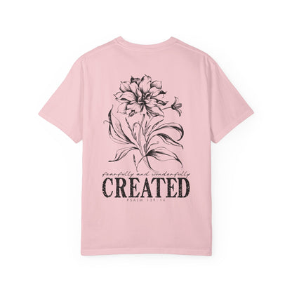 T-Shirt — "Fearfully and Wonderfully Created" Floral Back Print