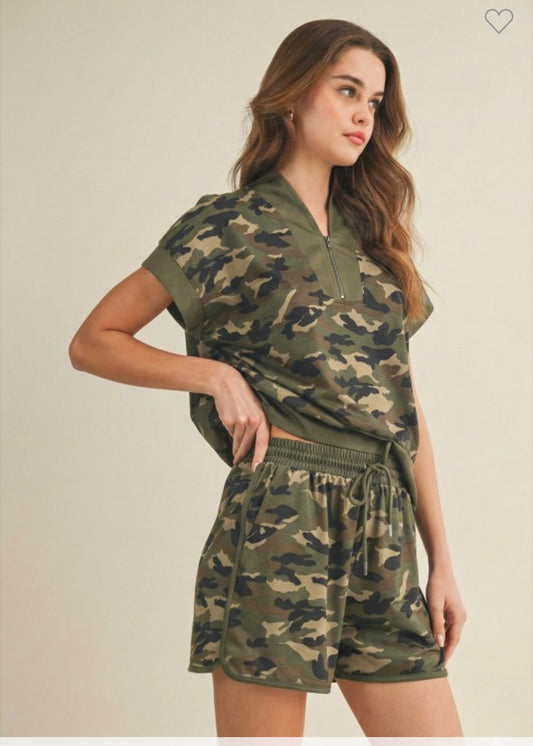 Camo Quarter Zip Short Set