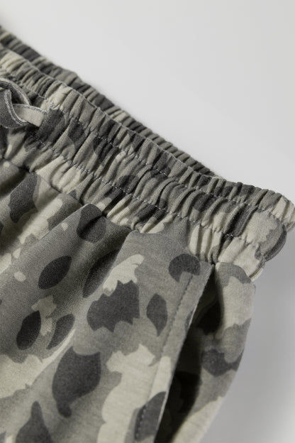 Gray Leopard Print Raw Seam Patchwork Pullover Drawstring Loose Pant Set