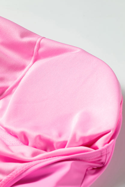 Bright Pink Solid Color Tunic Tank Dress Athletic Shorts Two Piece Set