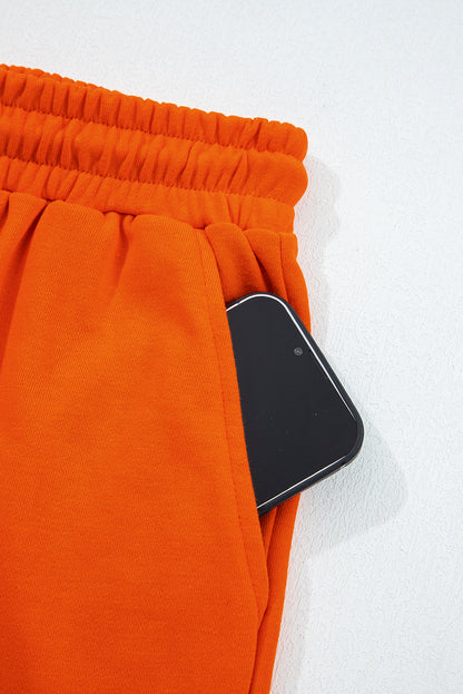 Orange Varsity Striped Sleeve Drop Shoulder Sweatshirt and Short Set