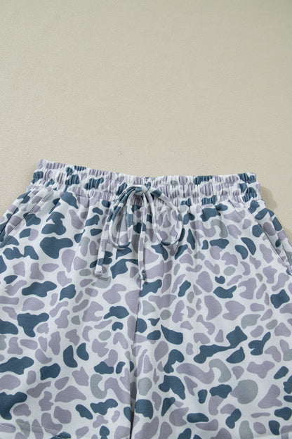 Multicolour Abstract Patterned Polo Collar T Shirt and Shorts Set