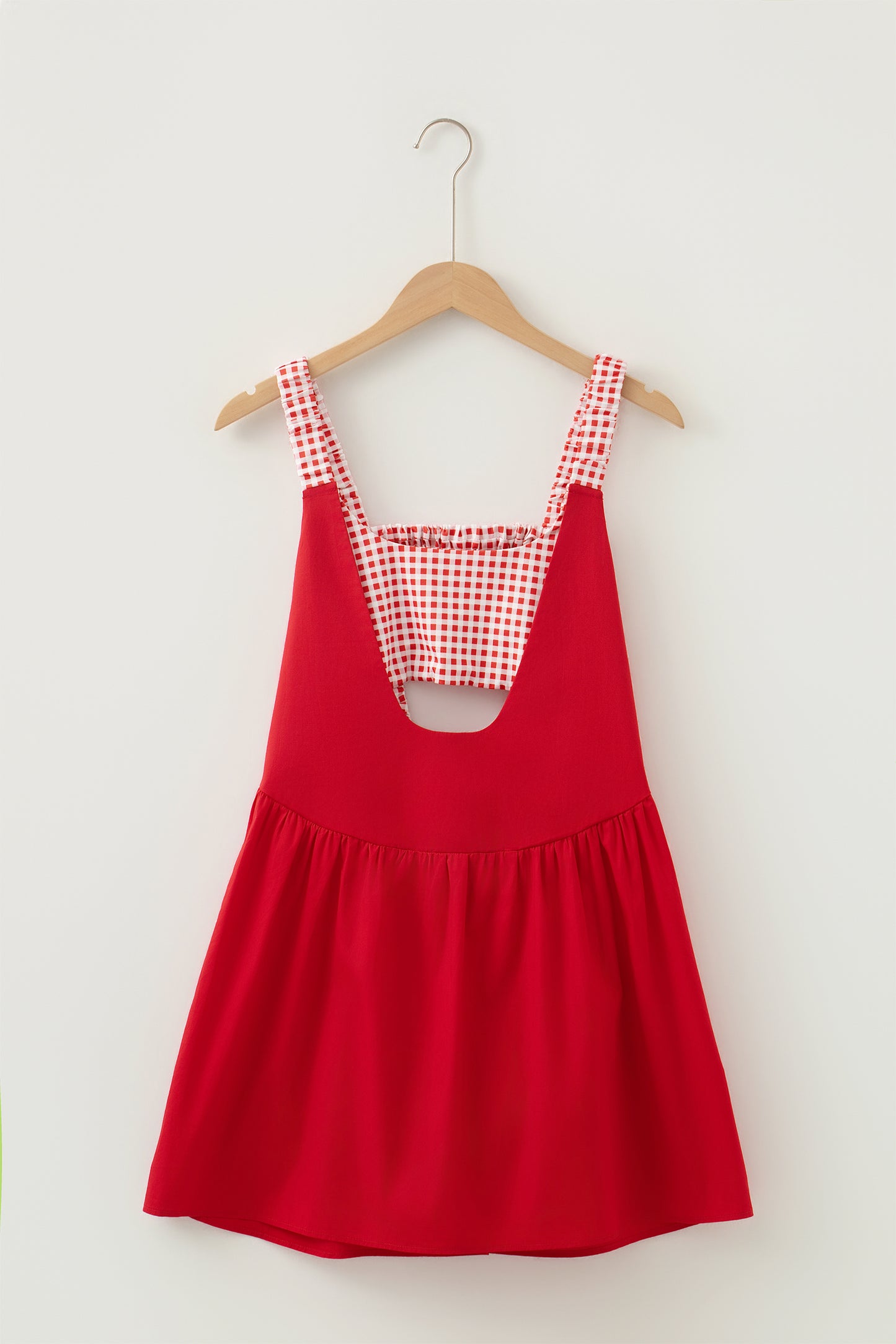 Racing Red Faux Two Piece Gingham Contrast Patchwork Loose Mini Dress