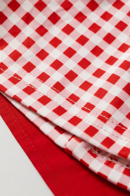 Racing Red Faux Two Piece Gingham Contrast Patchwork Loose Mini Dress