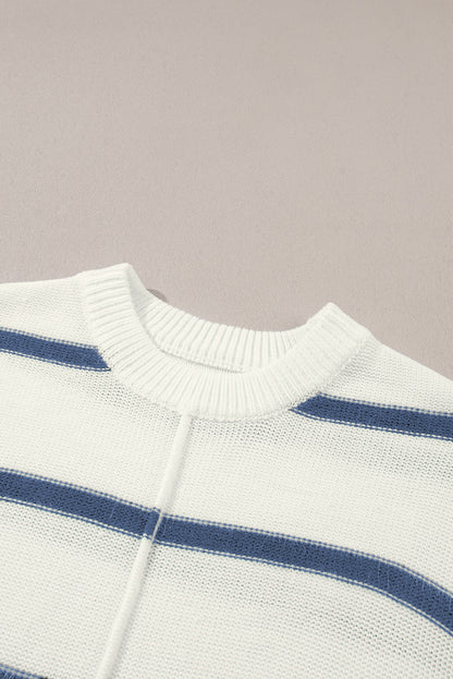 Blue Striped Batwing Sleeve Sweater Tee