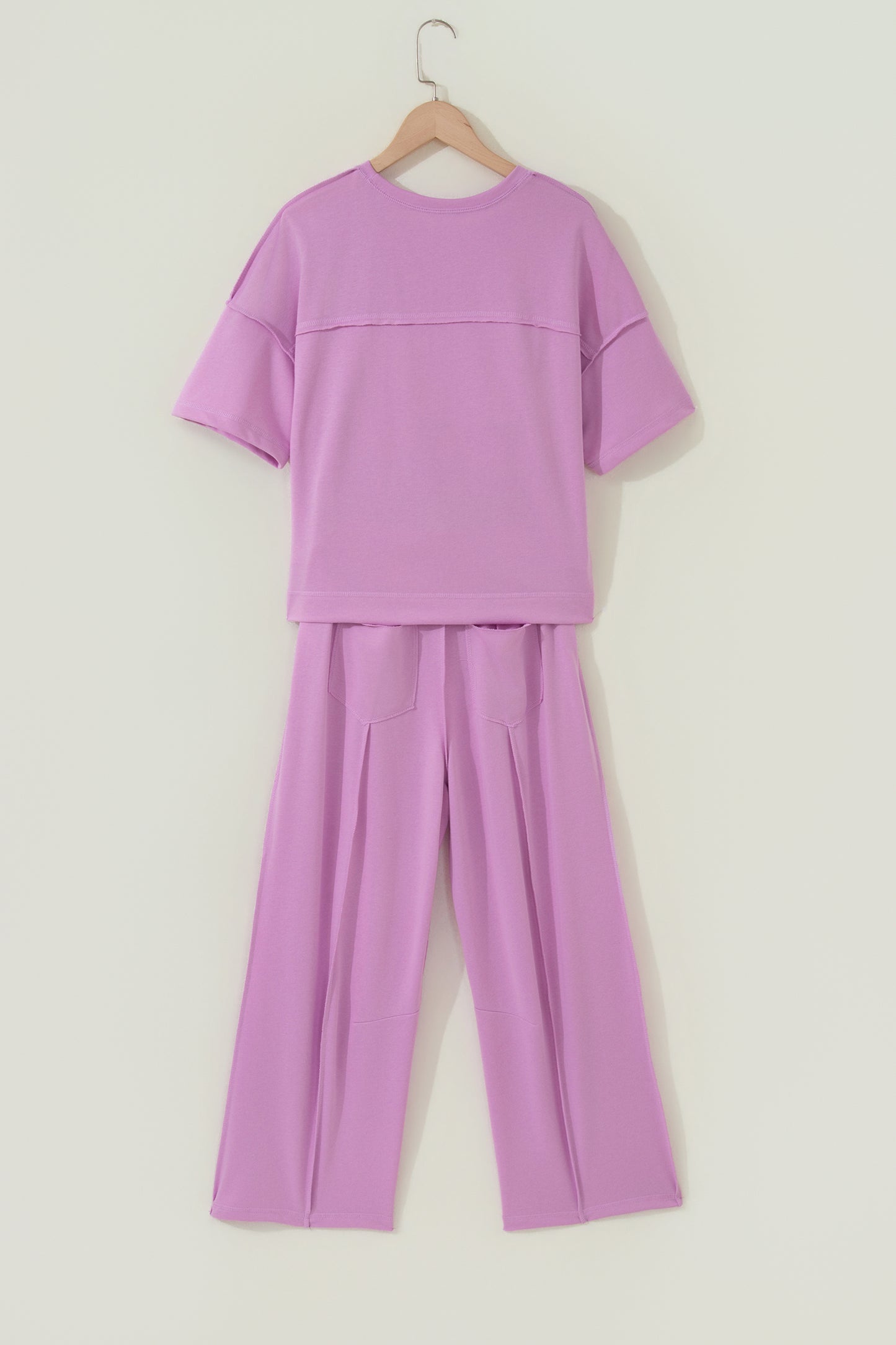 Rose Red Drop Shoulder Boxy Tee and Barrel Pants Set