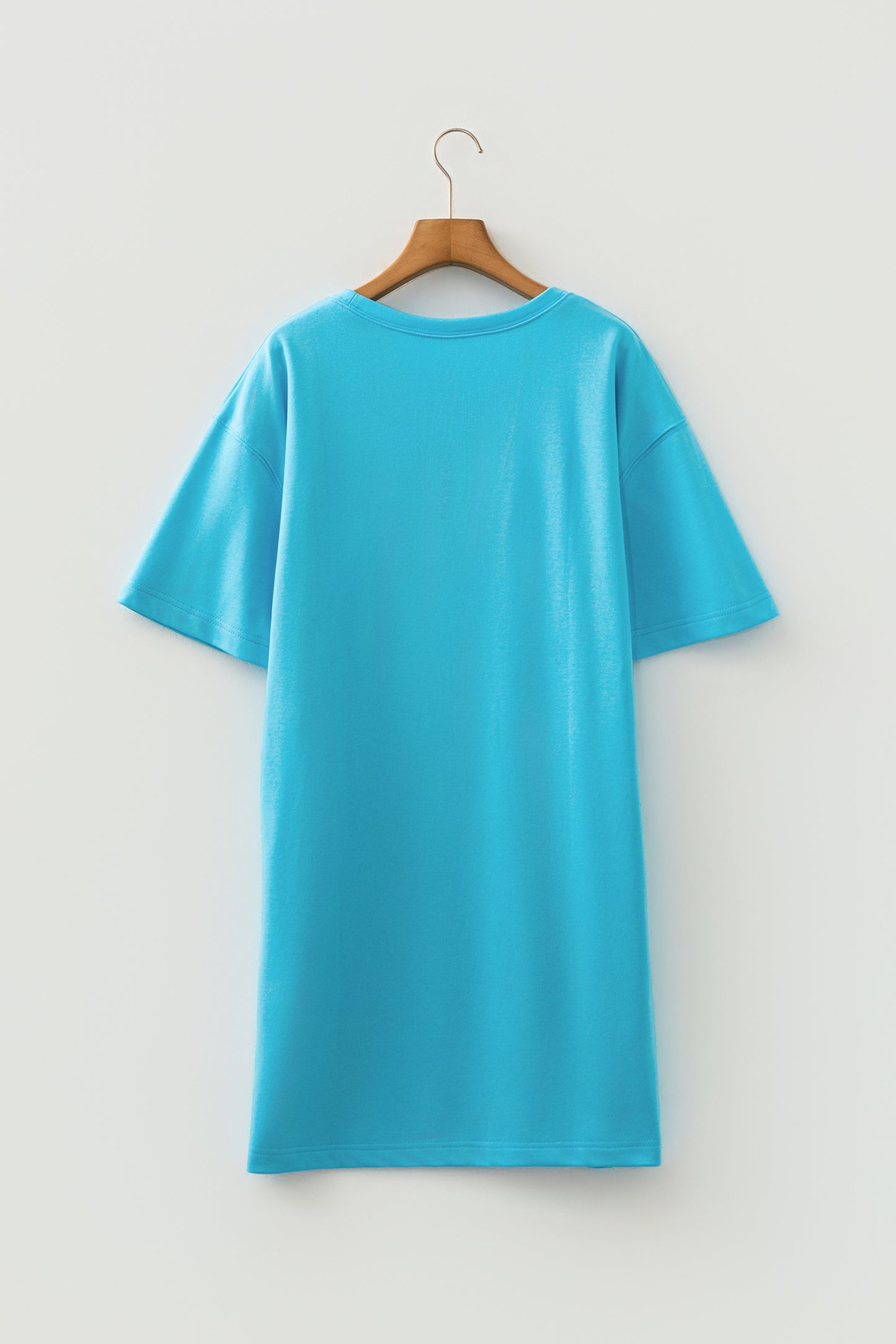 Light Blue Drop Shoulder Loose Casual T Shirt Mini Dress