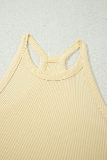 Yellow Cream Slim Ribbed Tank Top and Sweatpants Set