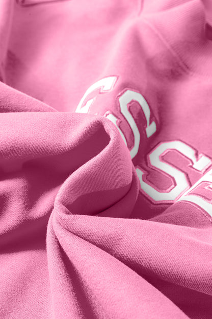 Bright Pink Oversize Blessed Embroidered Mock Neck Sweatshirt