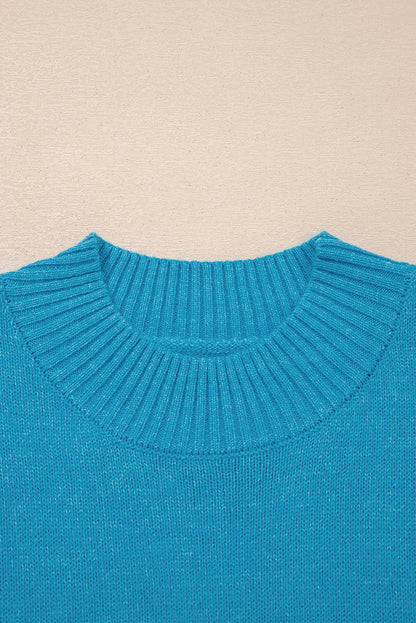 Blue Contrast Stitch Trim Knot Side Mock Neck Sweater Vest