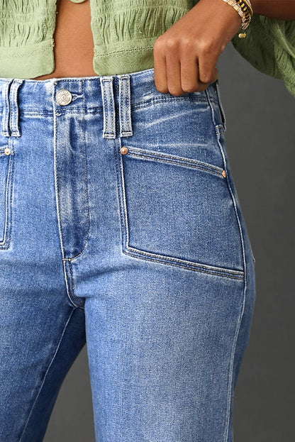 Dusk Blue Loose Straight Leg Cropped High Waist Jeans