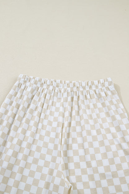 Khaki Checkered Print Half Sleeve Tee 2pcs Lounge Pant Set