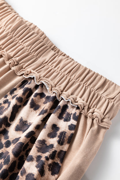 Straw Yellow Mineral Wash Leopard Patchwork Wide Leg Pants