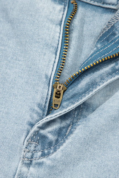 Beau Blue Frayed Cropped Straight Jeans
