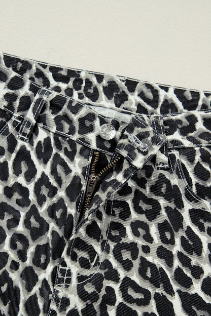 Black Leopard Print Barrel Jeans