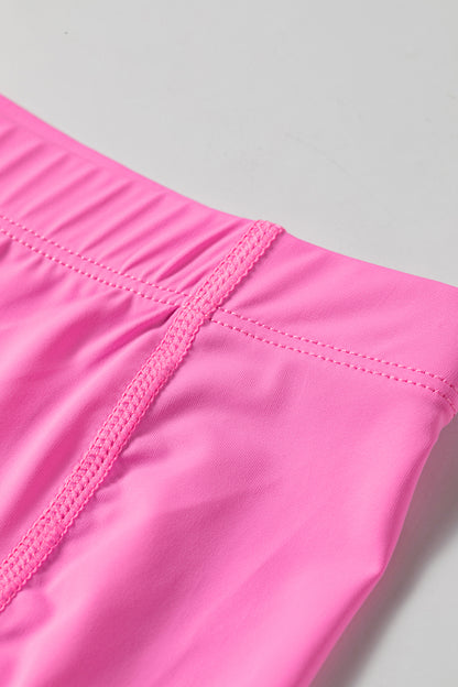 Bright Pink Solid Color Tunic Tank Dress Athletic Shorts Two Piece Set