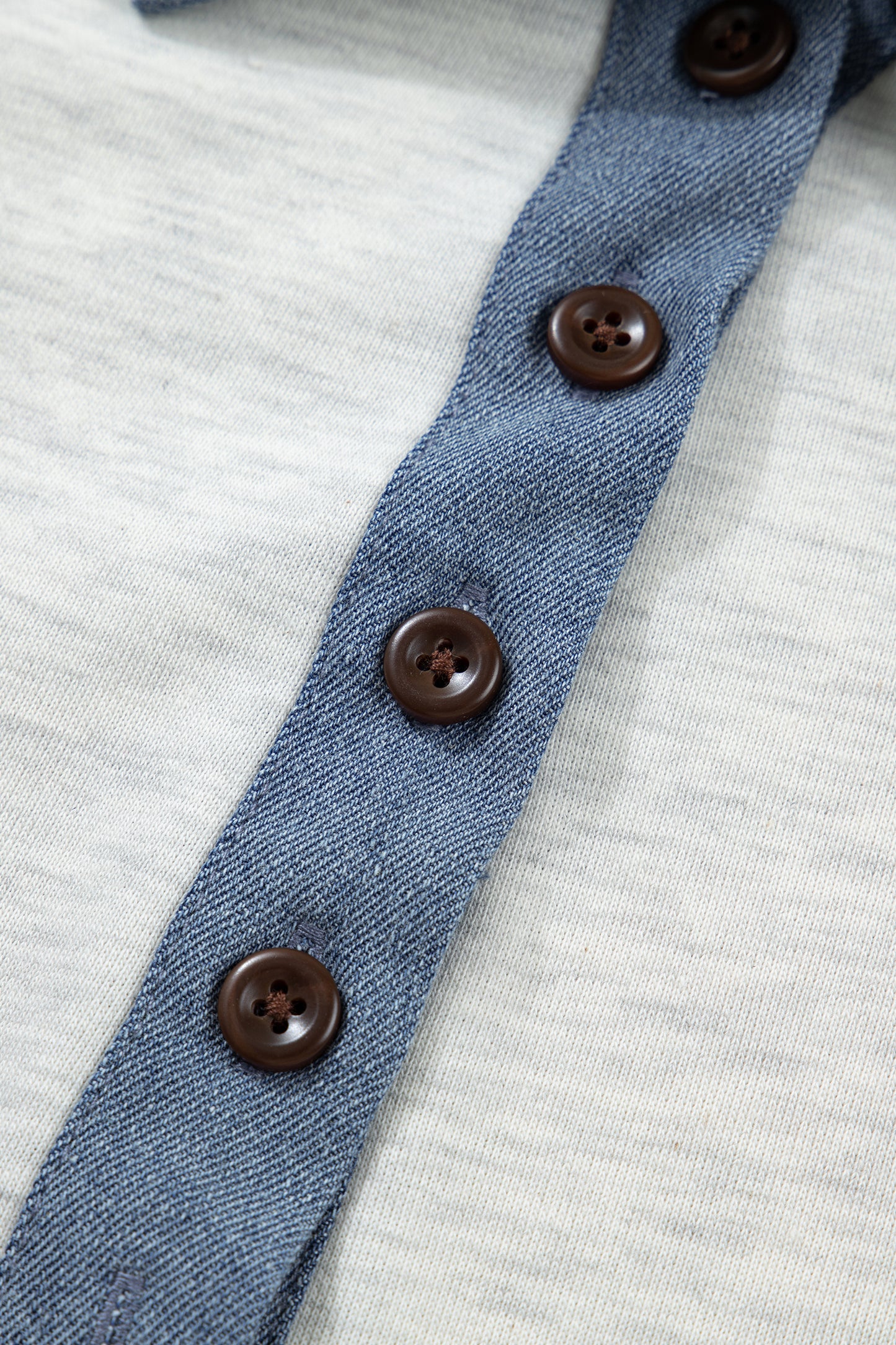 Light Grey Denim Color Block Patchwork Shirt Collar Short Sleeve Blouse